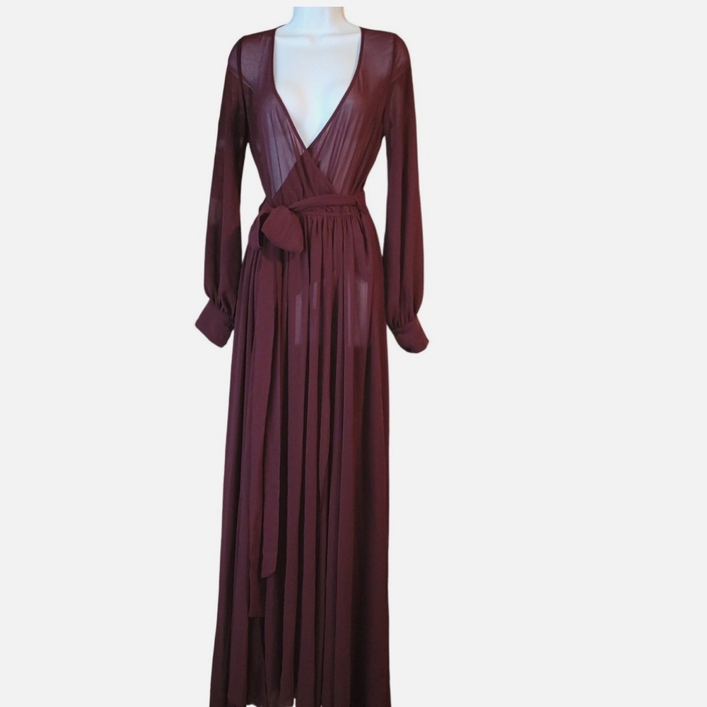 Olivaceous Deep Burgundy Long Sleeve Dress - Picture 2 of 4